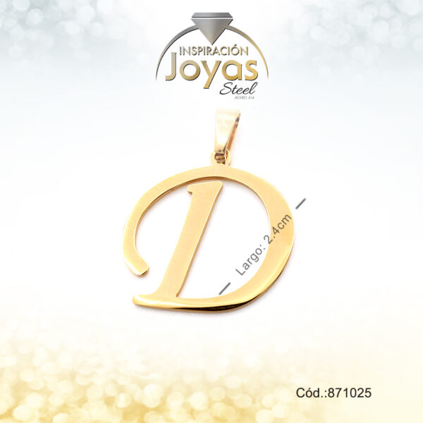 Dije - Acero - Letra D - Grande - Dorado - Liso   D: 2,7Cm - 871025