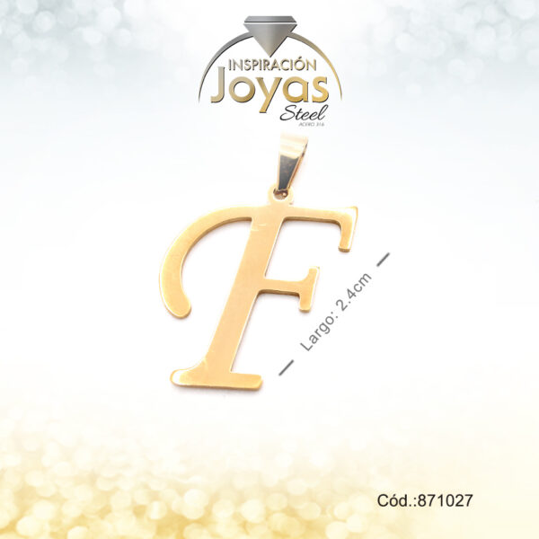 Dije - Acero - Letra F - Grande - Dorado - Liso   D: 2,3Cm - 871027