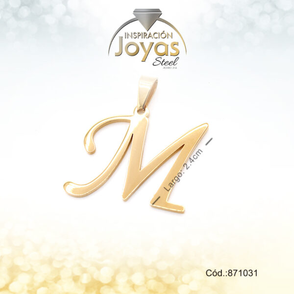 Dije - Acero - Letra M - Grande - Dorado - Liso   D: 2,7Cm - 871031