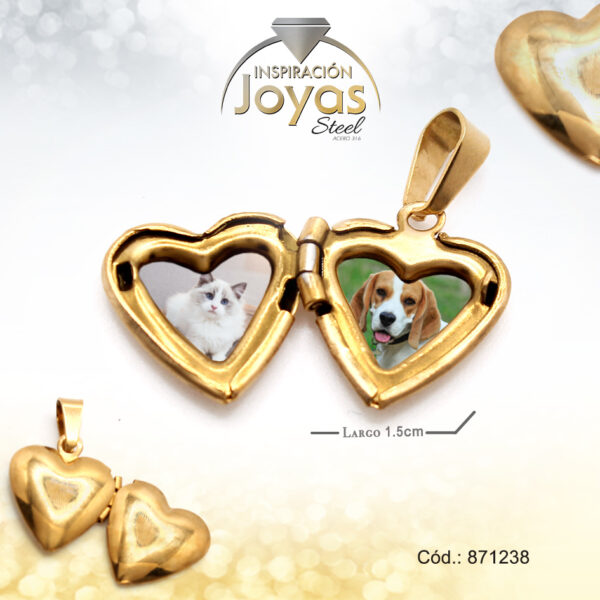 Dije Acero Dorado Corazon Relicario - 871238