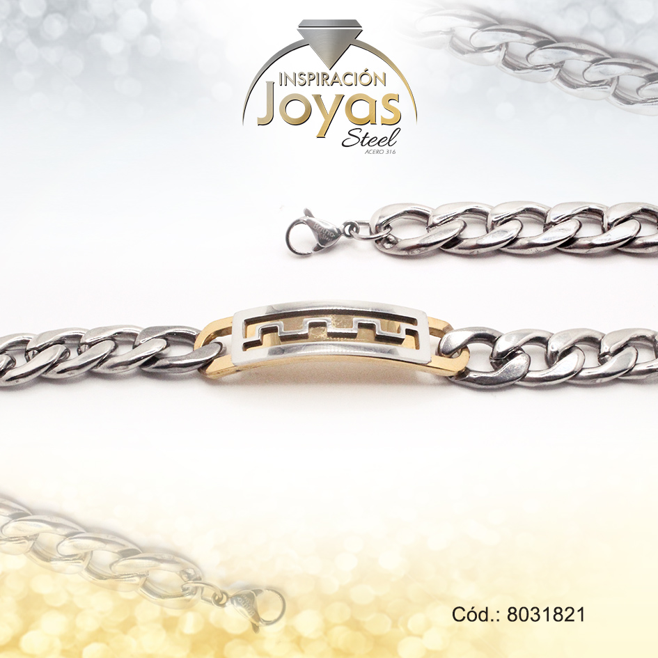 Pulsera de Acero Caballero 2 Tonos Con Placa Medida 21 cm - 8031821