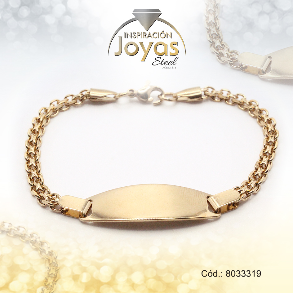 Pulsera de Acero Caballero Dorado Con Placa Medida 19 cm - 8033319