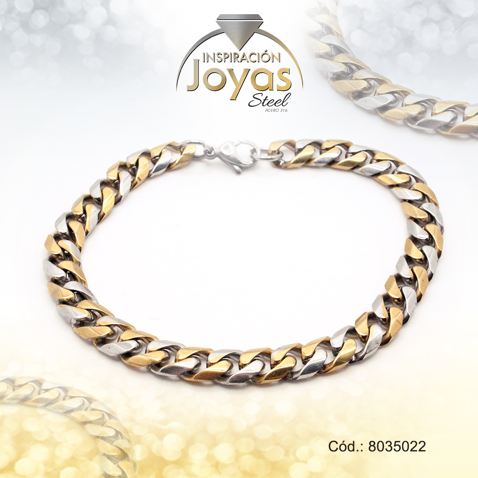 Pulsera de Acero Caballero 2 Tonos Sin Placa Medida 22 cm - 8035022