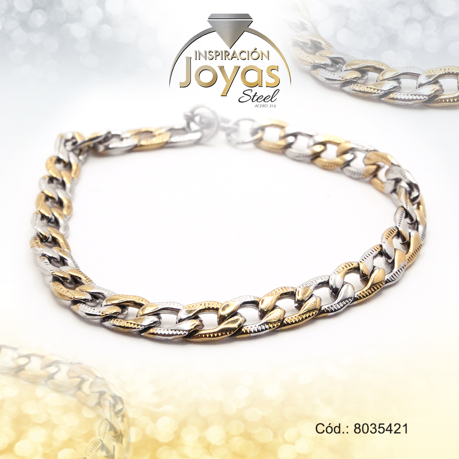 Pulsera de Acero Caballero 2 Tonos Sin Placa Medida 21 cm - 8035421