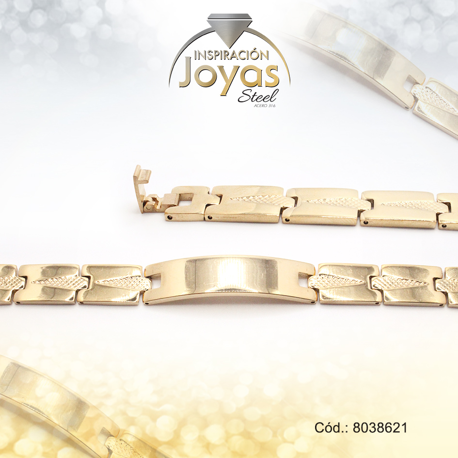 Pulsera de Acero Caballero Dorado Con Placa Medida 21 cm - 8038621
