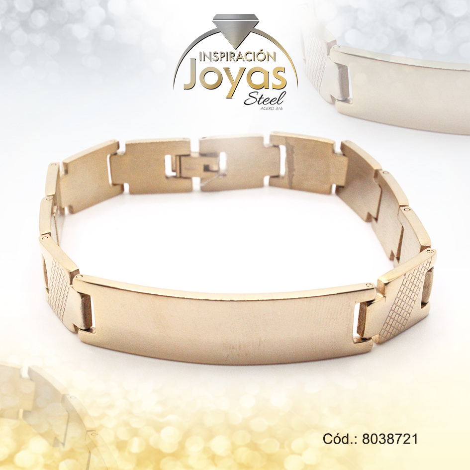 Pulsera de Acero Caballero Dorado Con Placa Medida 21 cm - 8038721