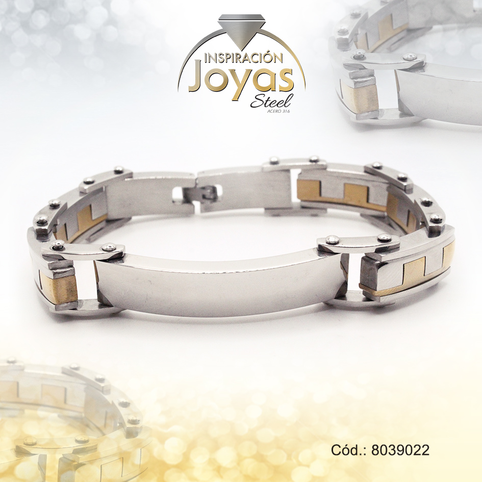 Pulsera de Acero Caballero 2 Tonos Con Placa Medida 22 cm - 8039022