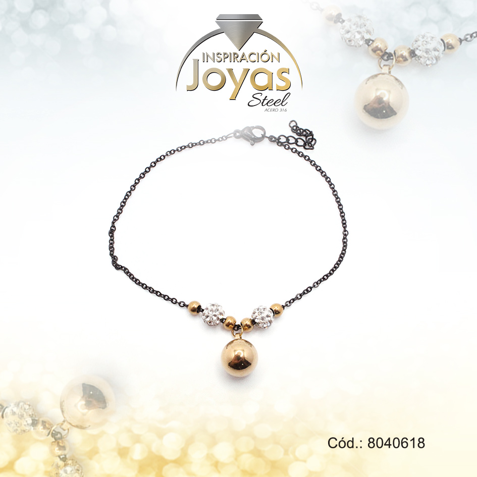 Pulsera de Acero Aleación Micro Circón Plateado Esfera Medida 18 cm - 8040618