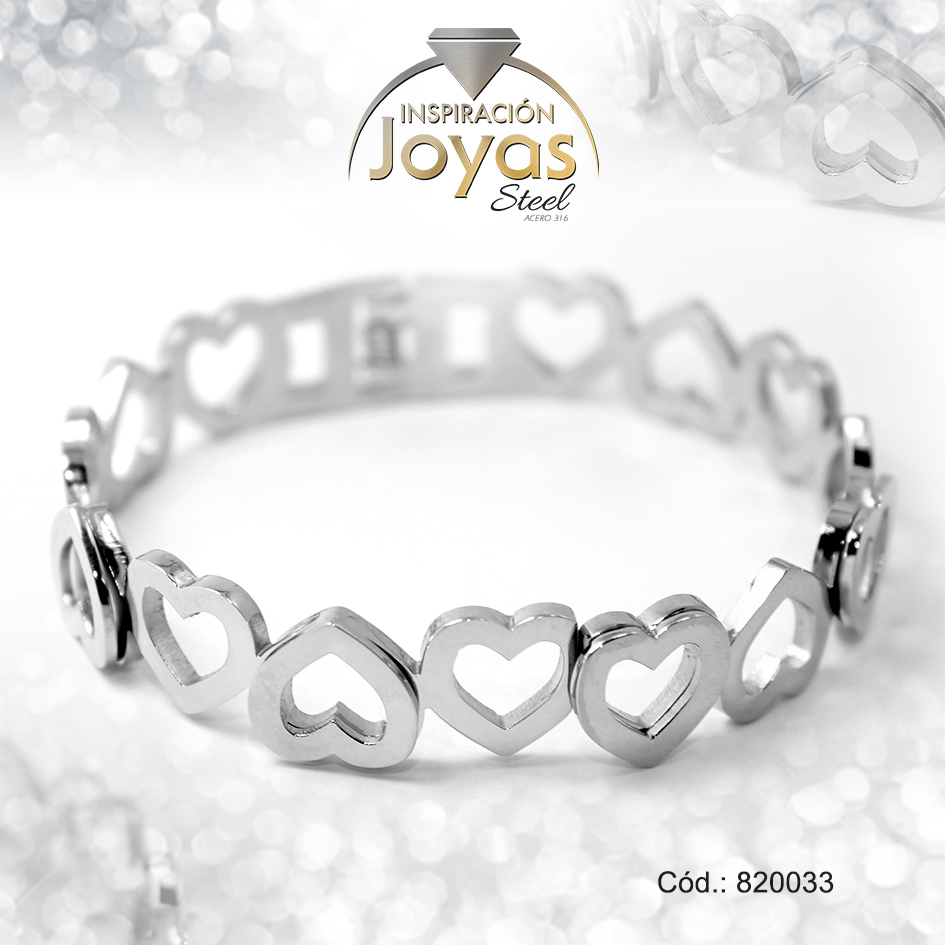 Pulsera de Acero Brazalete Plateado Corazón - 820033