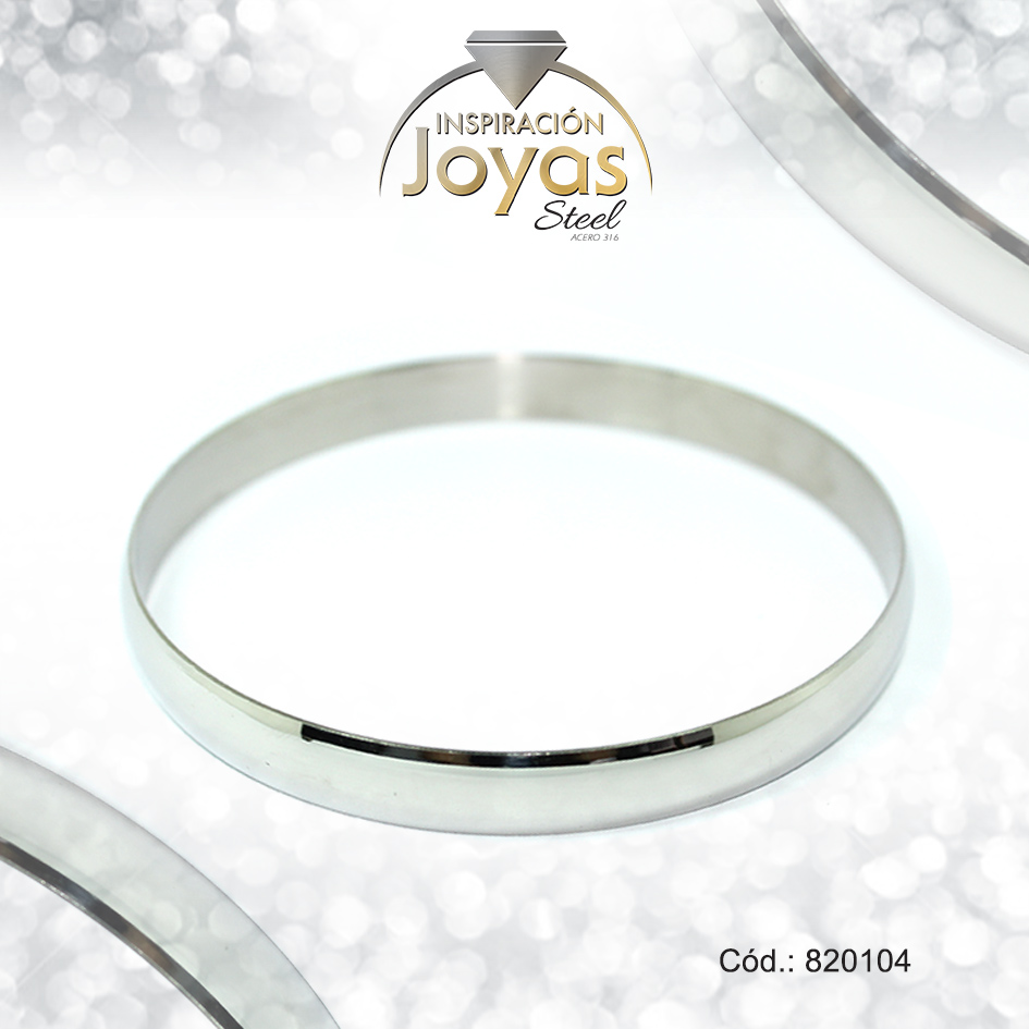 Pulsera de Acero Brazalete Plateado Redondo - 820104