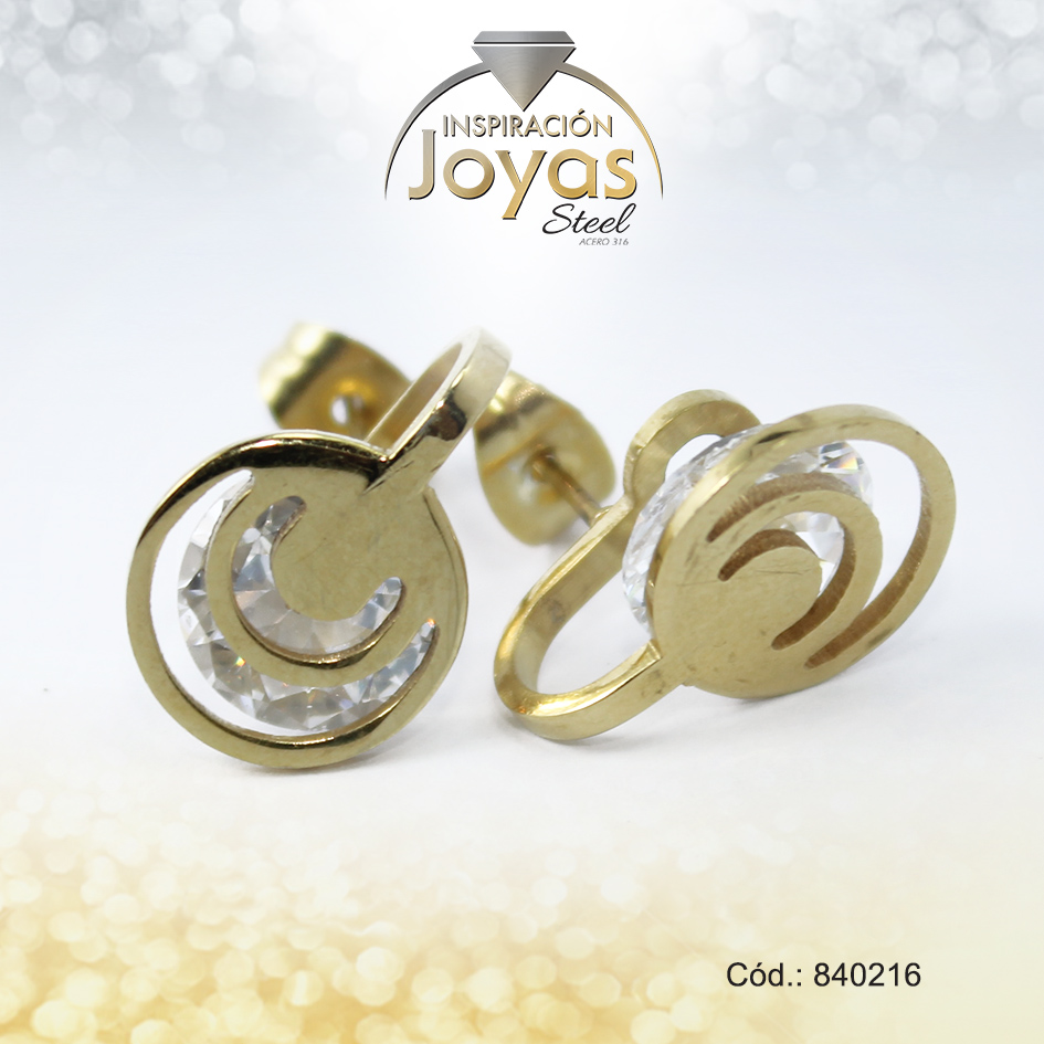Zarcillo de Acero - Aleación Circón - Dorado - Círculo - 840216