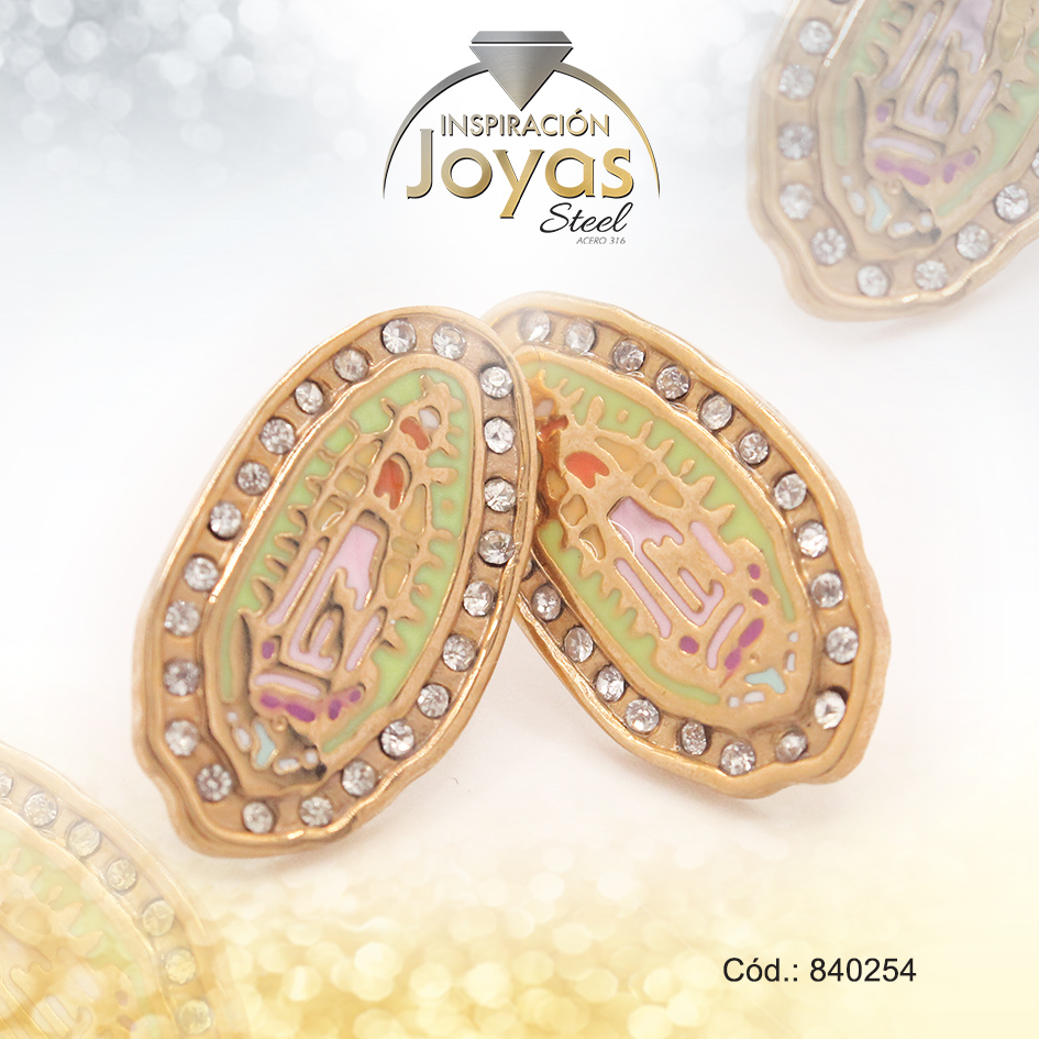 Zarcillo de Acero - Aleación Esmalte - Dorado - Virgen Multi Color - 840254