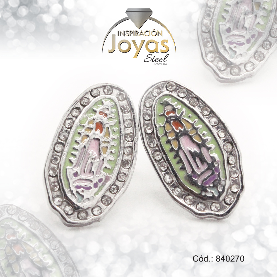 Zarcillo de Acero - Aleación Esmalte - Plateado - Virgen Multi Color - 840270