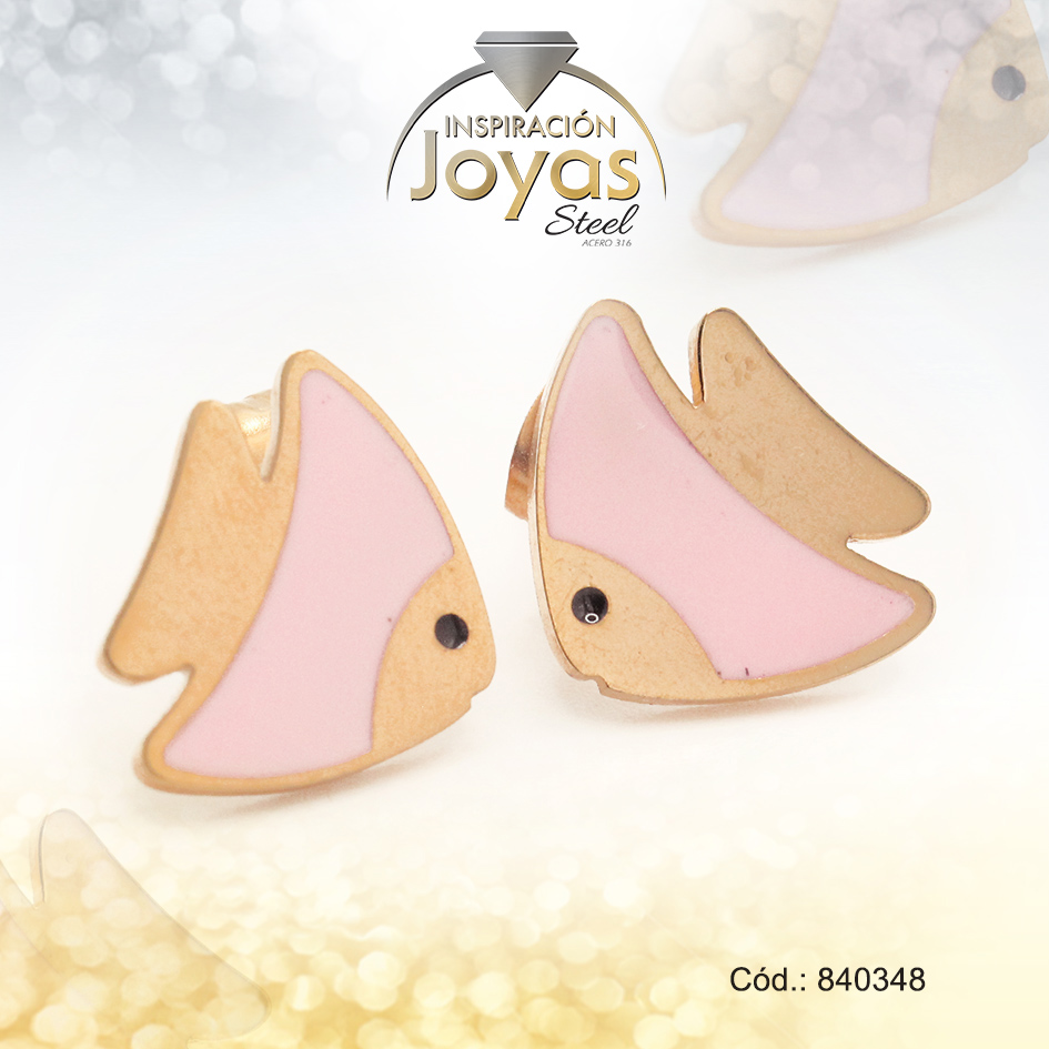 Zarcillo de Acero - Aleación Esmalte - Dorado - Pez Rosado - 840348