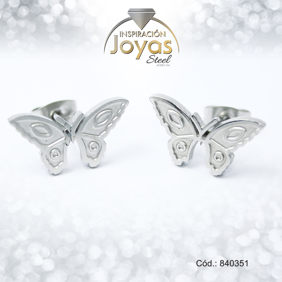 Zarcillo de Acero Variado Plateado Mariposa - 840351