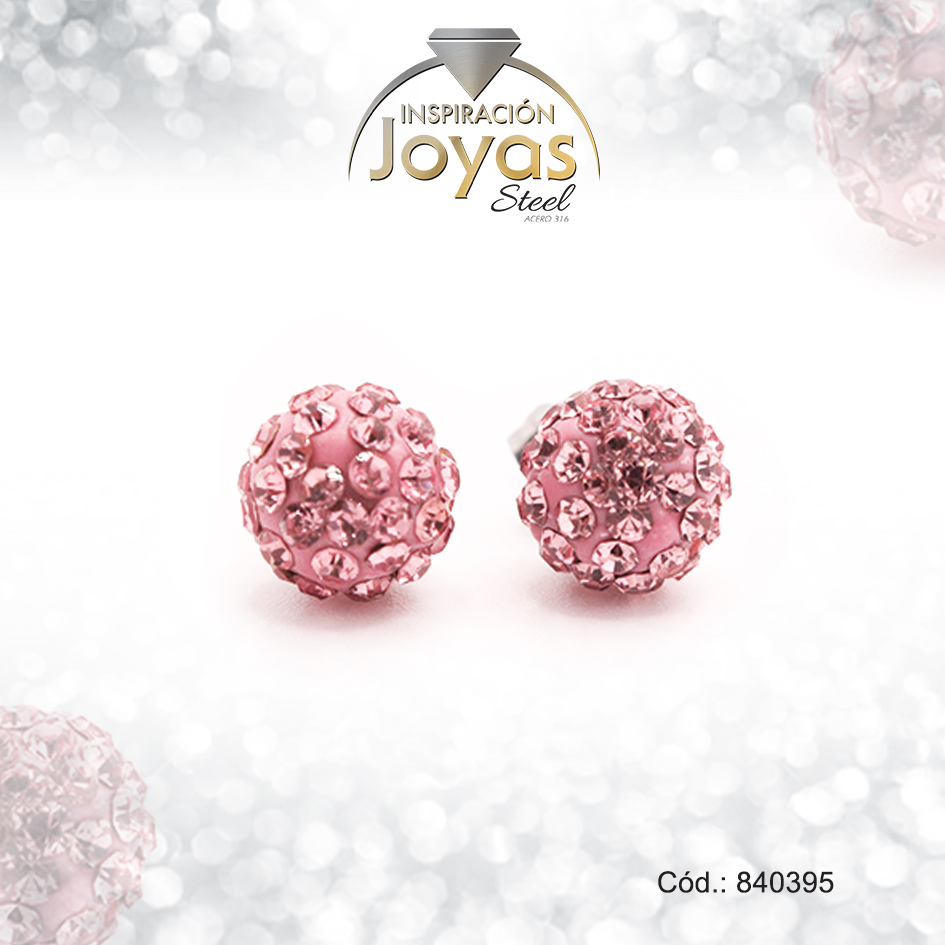 Zarcillo de Acero Esfera Micro Circón Plateado Rosado - 840395