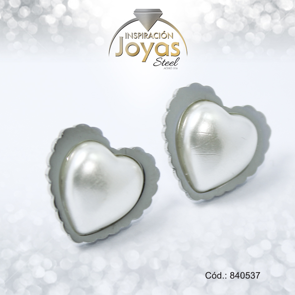 Zarcillo de Acero - Aleación Perla - Plateado - Corazón - 840537