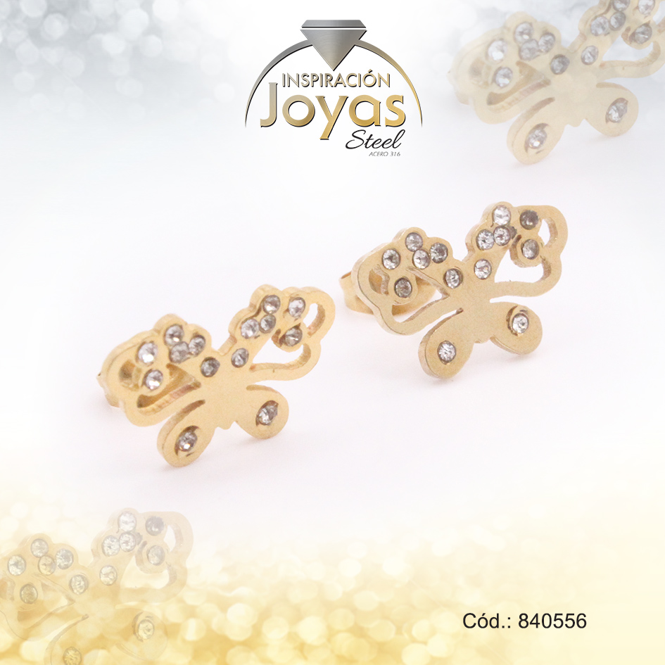 Zarcillo de Acero - Aleación Circón - Dorado - Mariposa - 840556