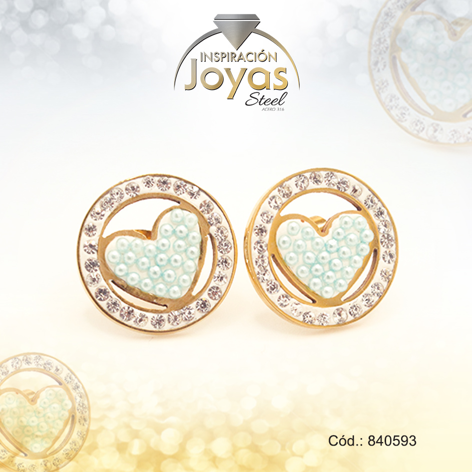 Zarcillo de Acero - Aleación Micro Circón - Dorado - Corazón - 840593