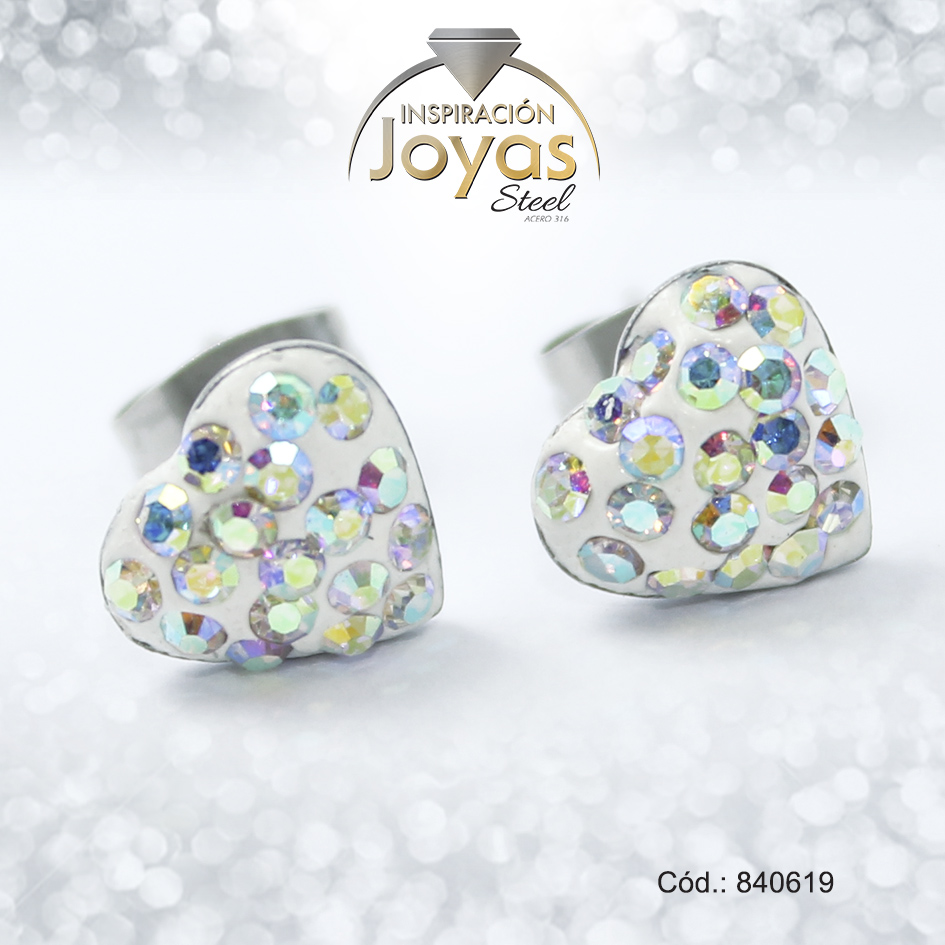 Zarcillo de Acero - Aleación Micro Circón - Plateado - Corazón - 840619