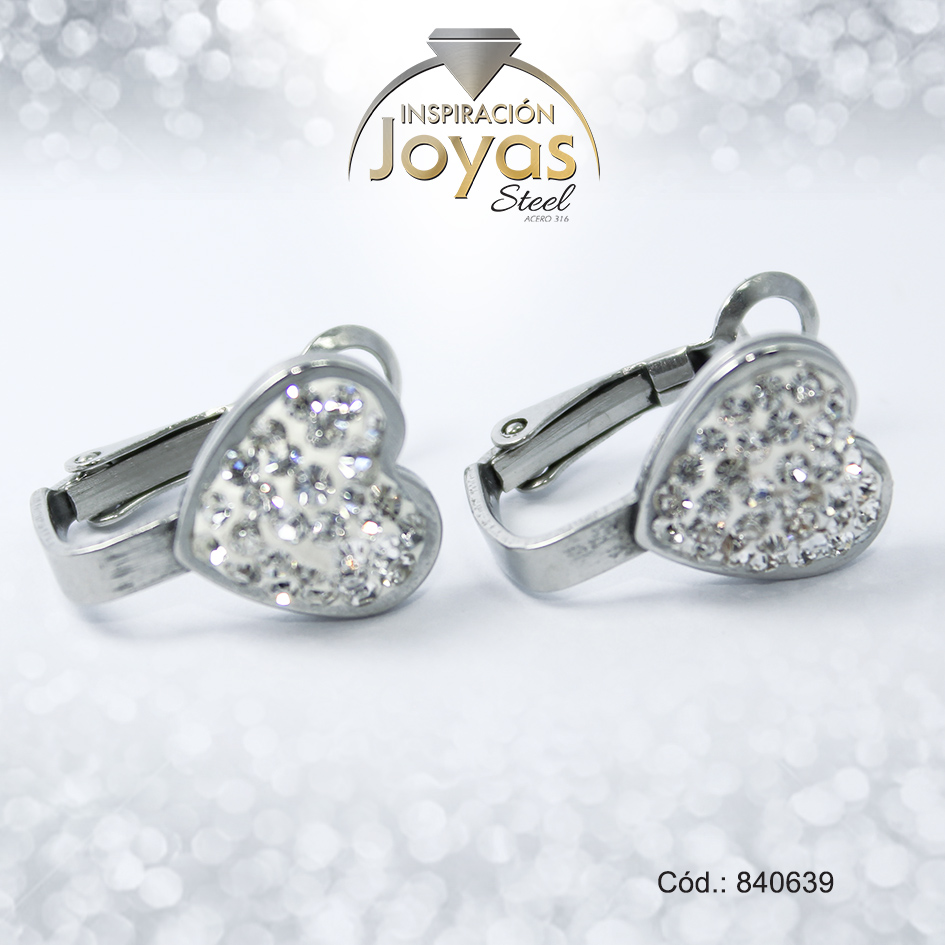 Zarcillo de Acero Colgante Micro Circón Plateado Corazón - 840639