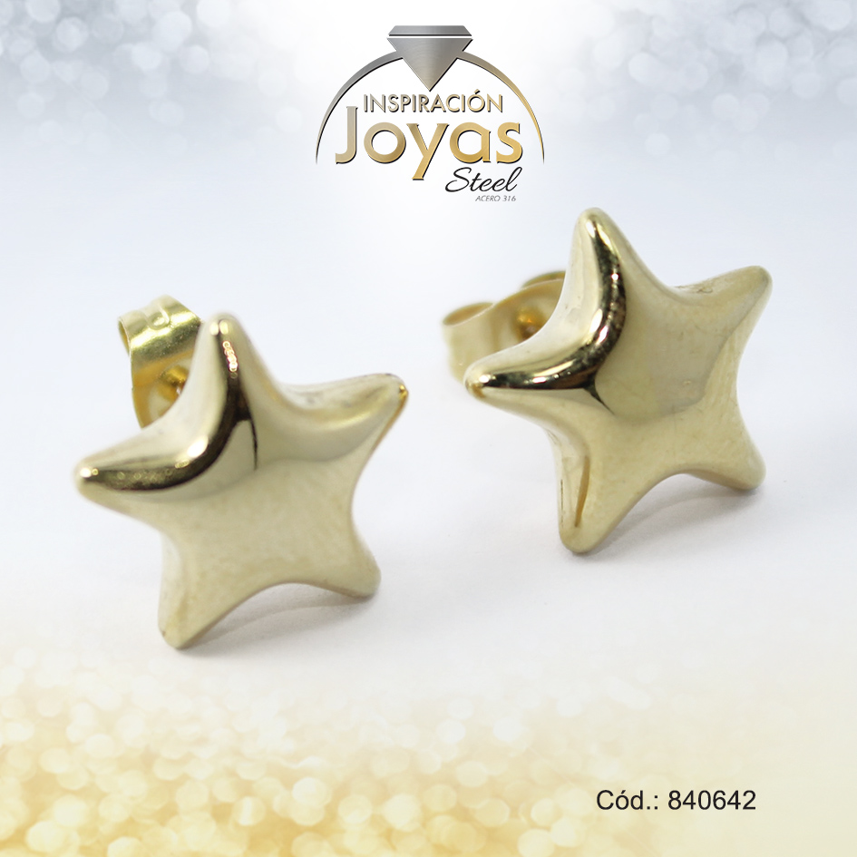 Zarcillo de Acero Variado Dorado Estrella - 840642