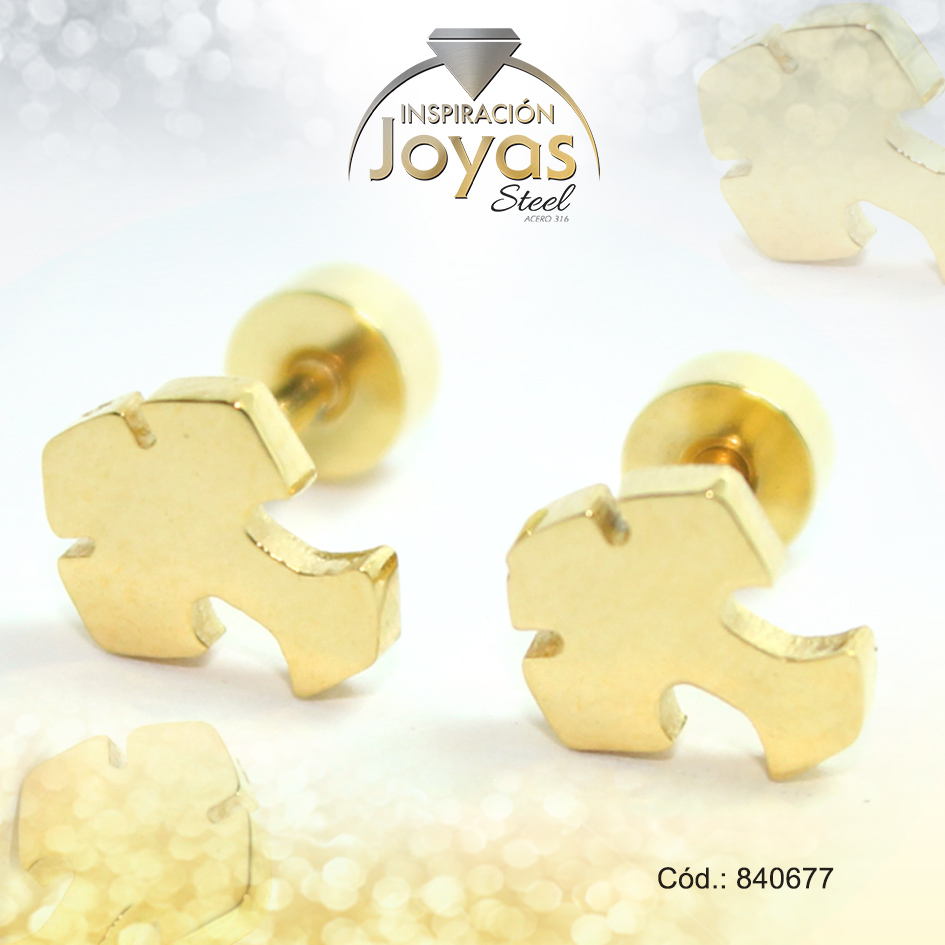 Zarcillo de Acero - Bebé - Dorado - Cruz - 840677
