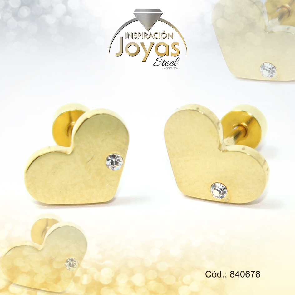 Zarcillo de Acero - Bebé Circón - Dorado - Corazón - 840678