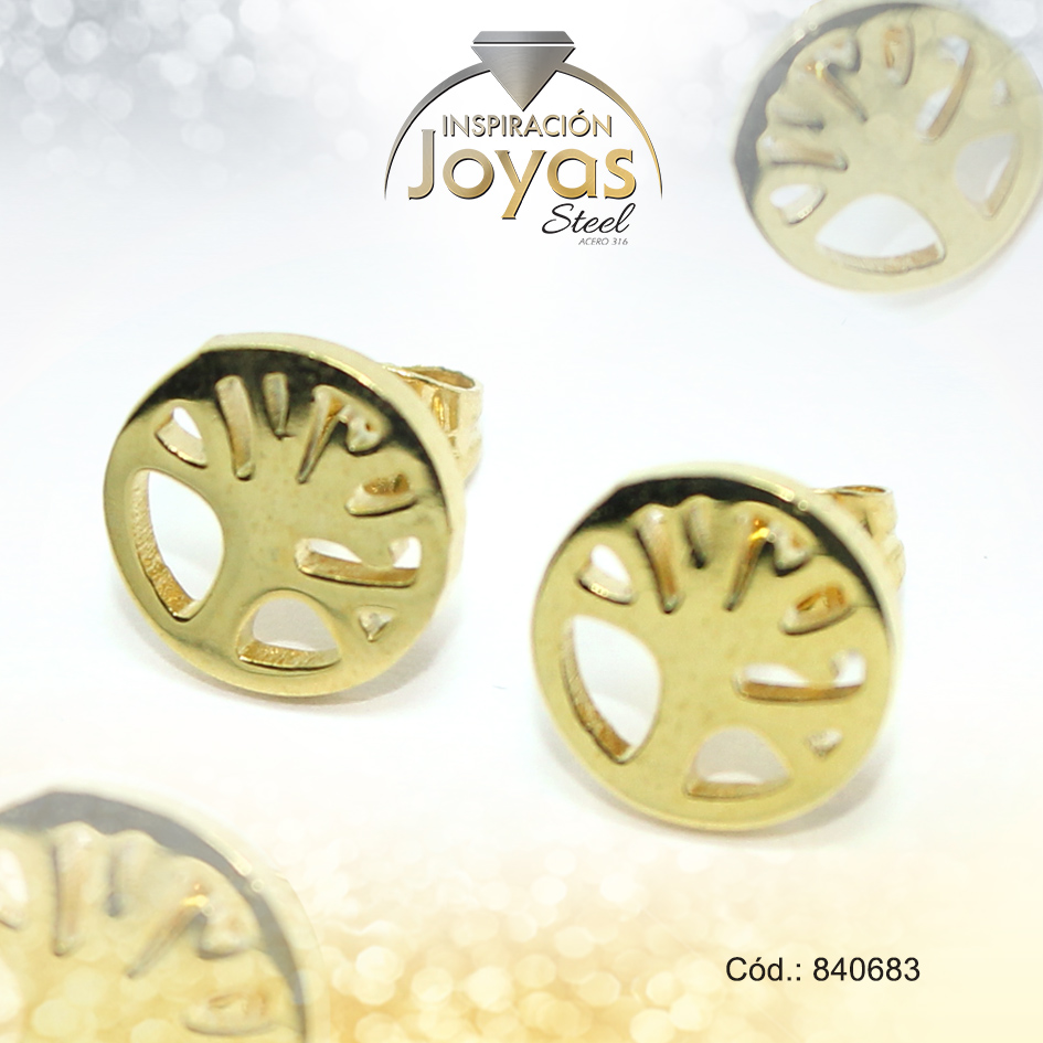 Zarcillo de Acero Variado Dorado Árbol - 840683