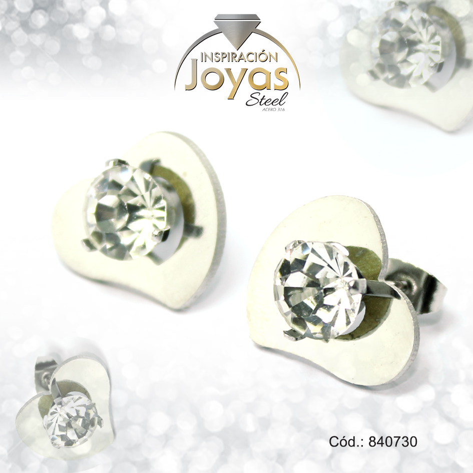 Zarcillo de Acero - Aleación Circón - Plateado - Corazón - 840730