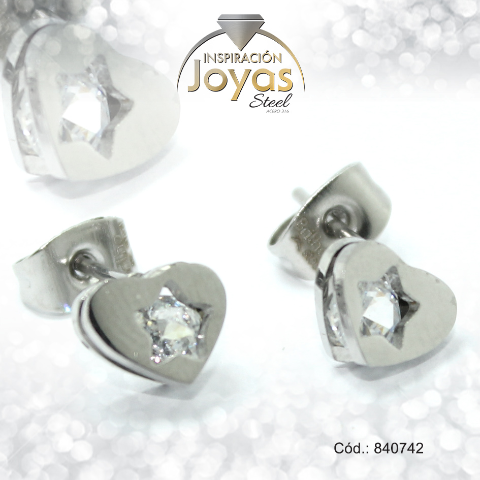 Zarcillo de Acero - Aleación Circón - Plateado - Corazón - 840742