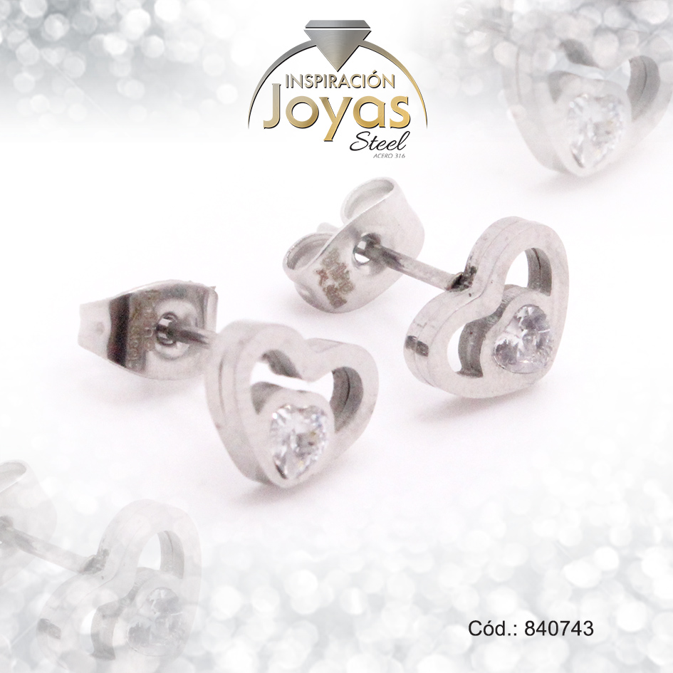 Zarcillo de Acero - Aleación Circón - Plateado - Corazón - 840743