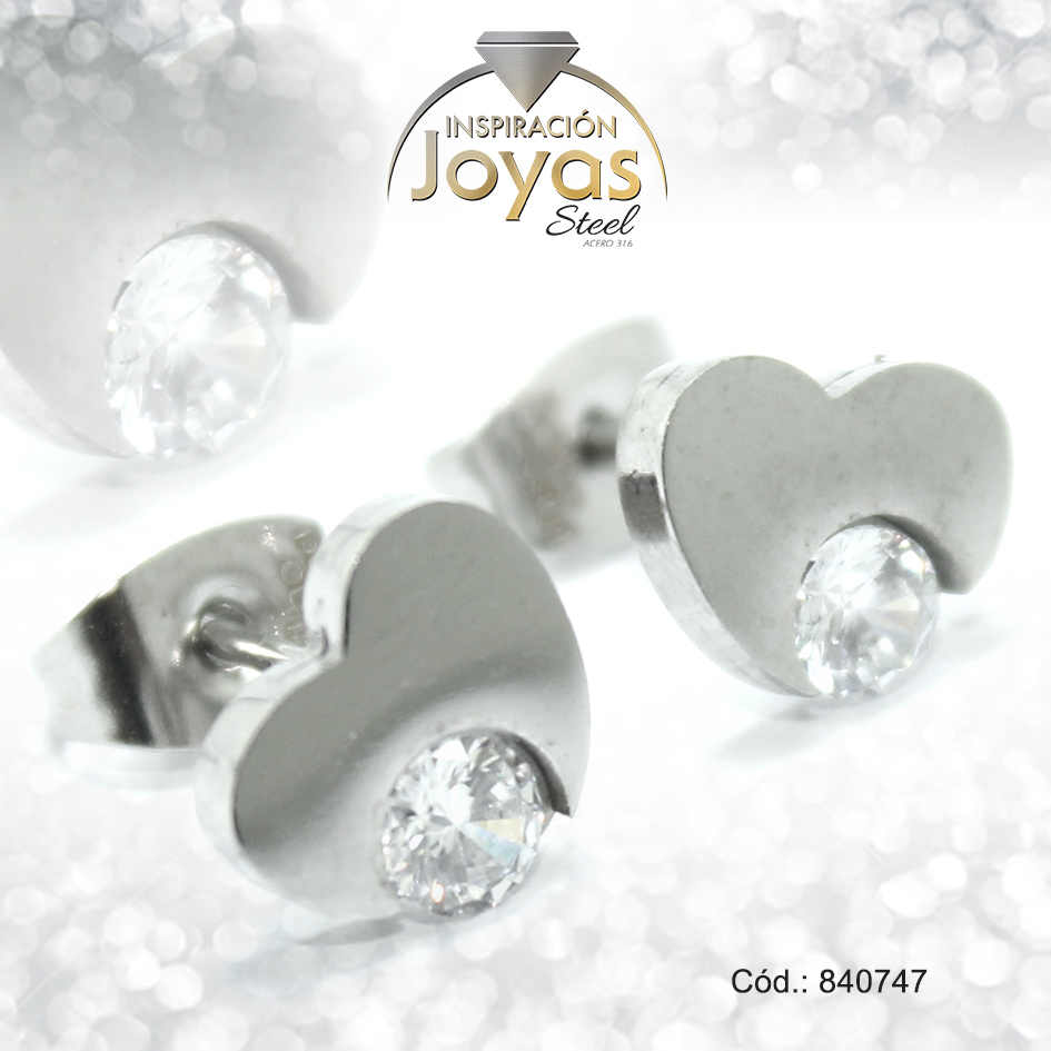 Zarcillo de Acero - Aleación Circón - Plateado - Corazón - 840747