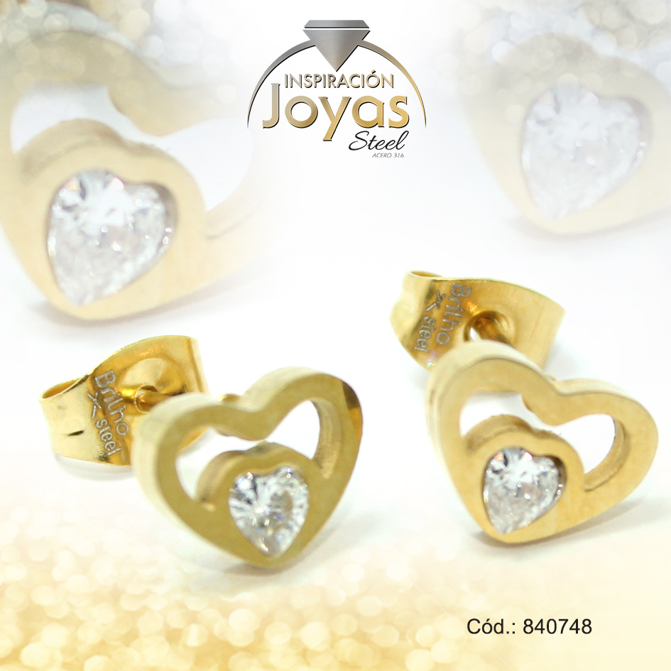 Zarcillo de Acero - Aleación Circón - Dorado - Corazón - 840748