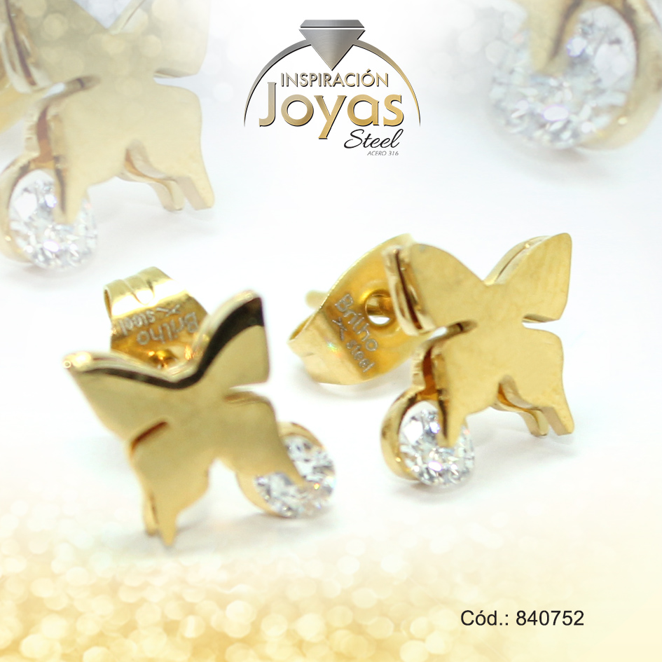 Zarcillo de Acero - Aleación Circón - Dorado - Mariposa - 840752