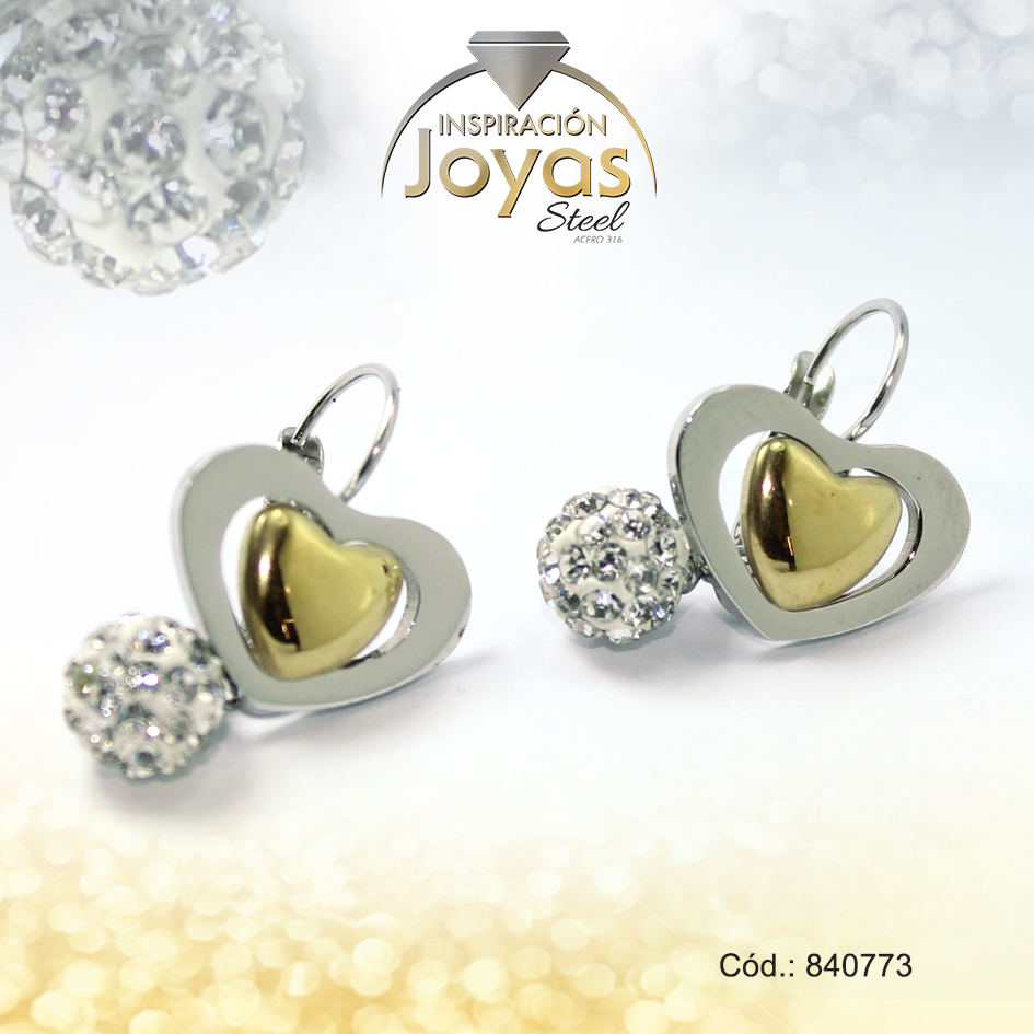 Zarcillo de Acero Colgante Micro Circón Plateado Corazón - 840773