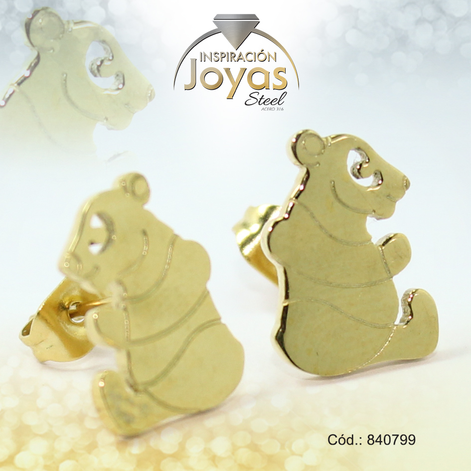 Zarcillo de Acero Variado Dorado Oso - 840799