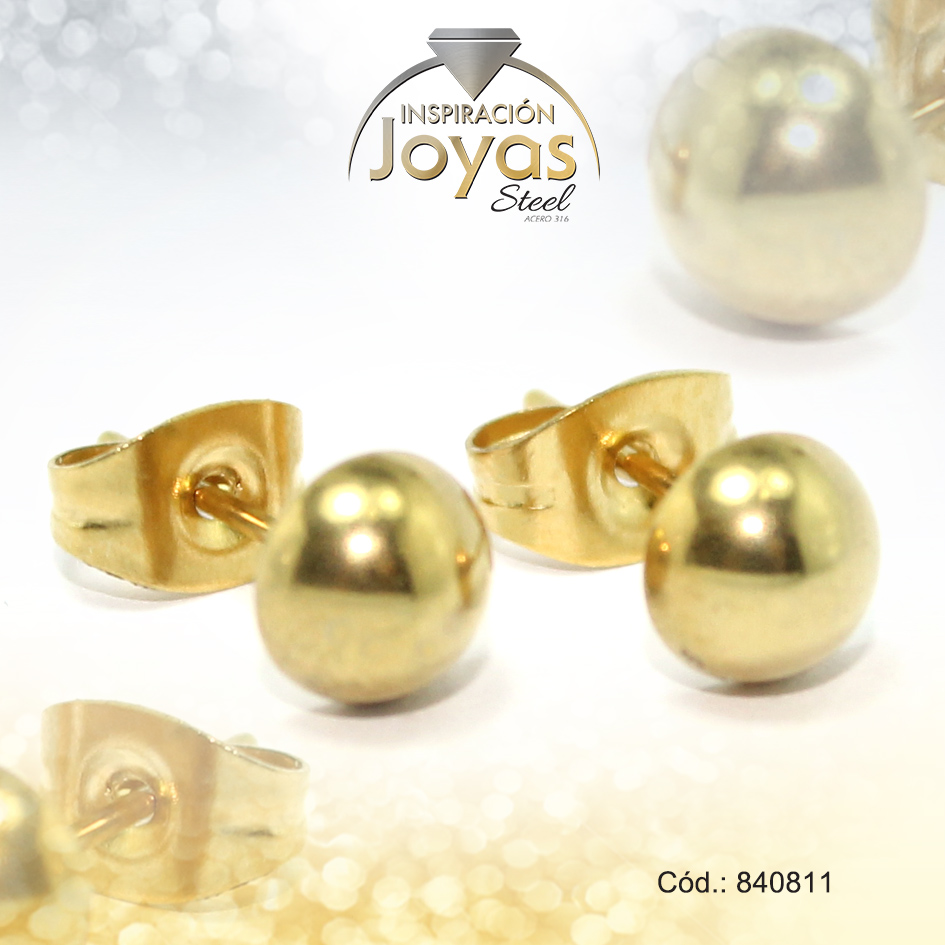 Zarcillo de Acero Media Esfera Dorado - 840811