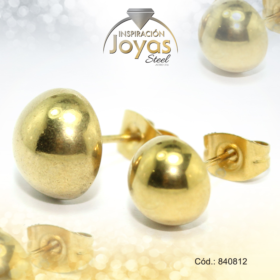 Zarcillo de Acero Media Esfera Dorado - 840812