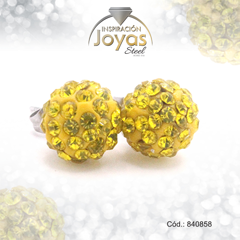 Zarcillo de Acero Esfera Micro Circón Plateado Amarillo - 840858