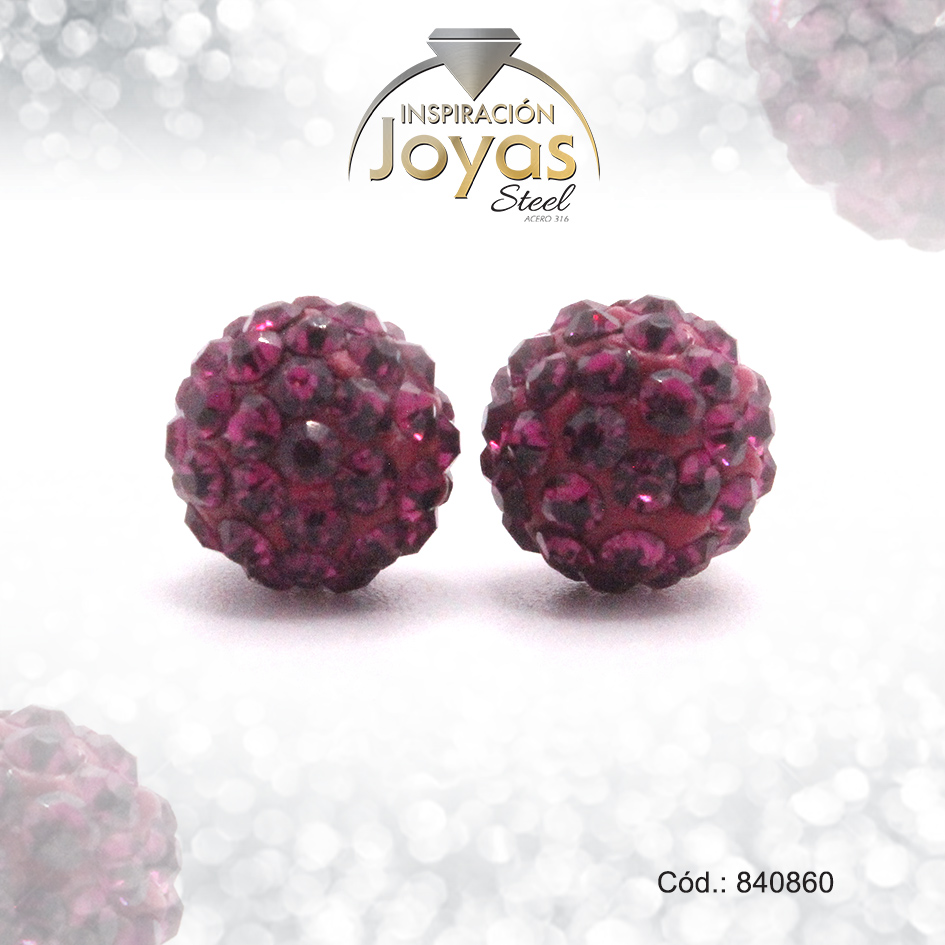 Zarcillo de Acero Esfera Micro Circón Plateado Morado - 840860