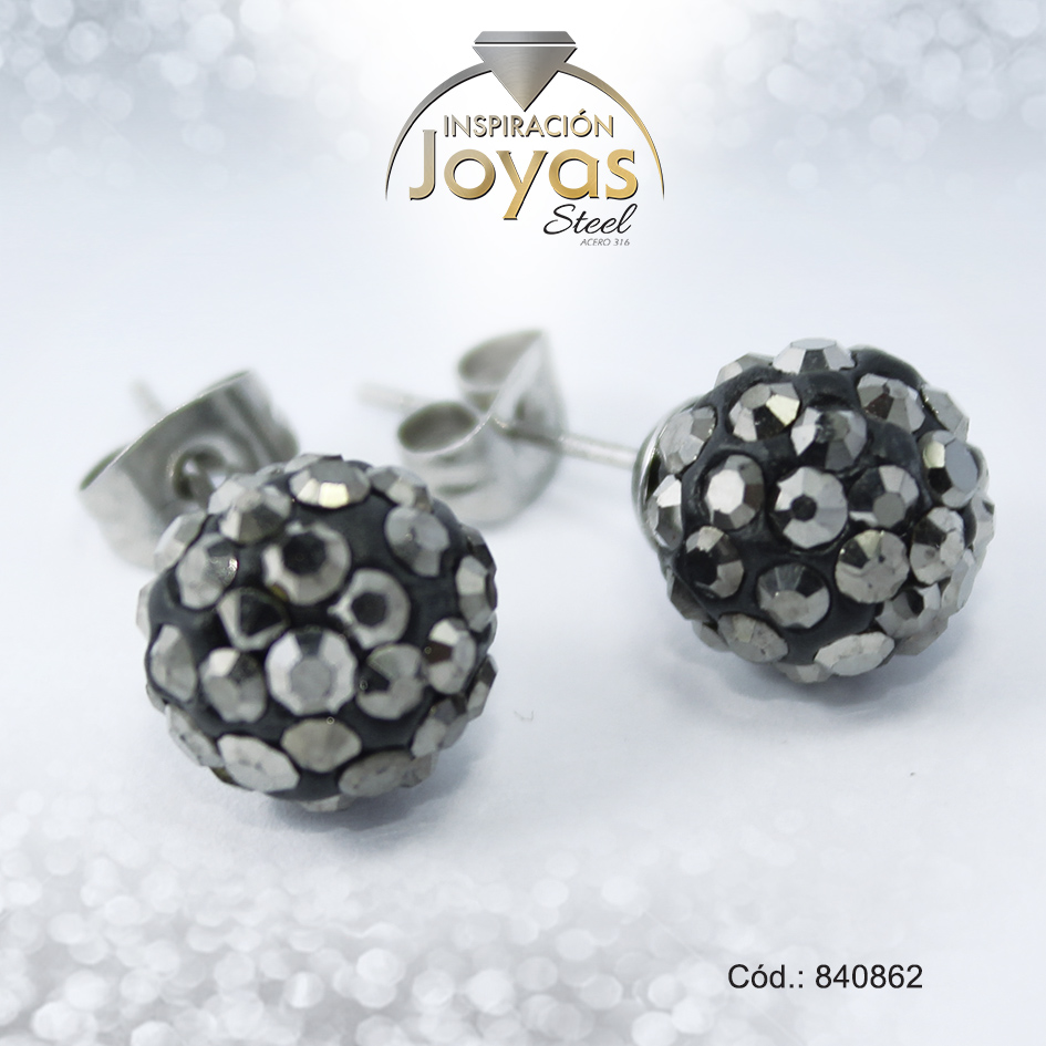 Zarcillo de Acero Esfera Micro Circón Plateado Negro - 840862