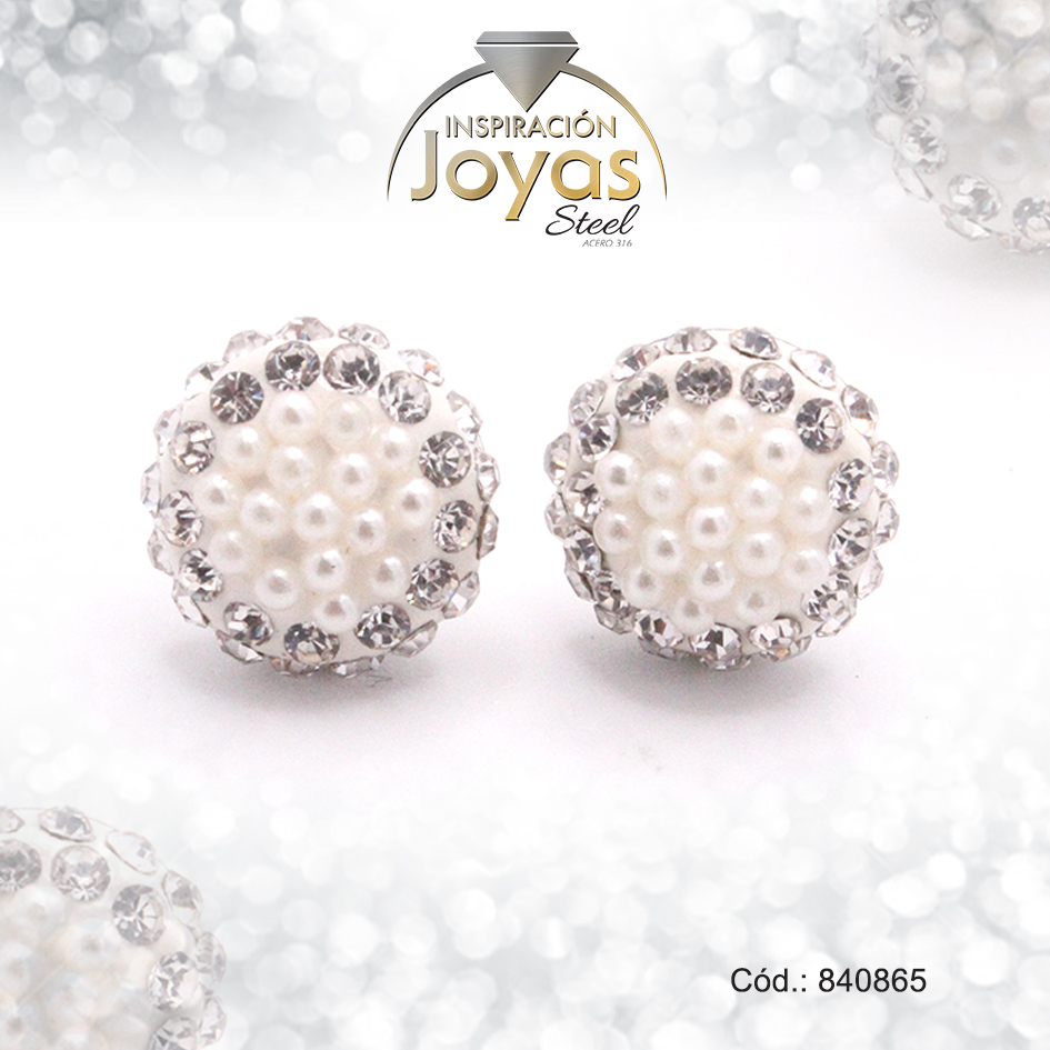 Zarcillo de Acero Esfera Micro Circón Plateado Media Blanco - 840865