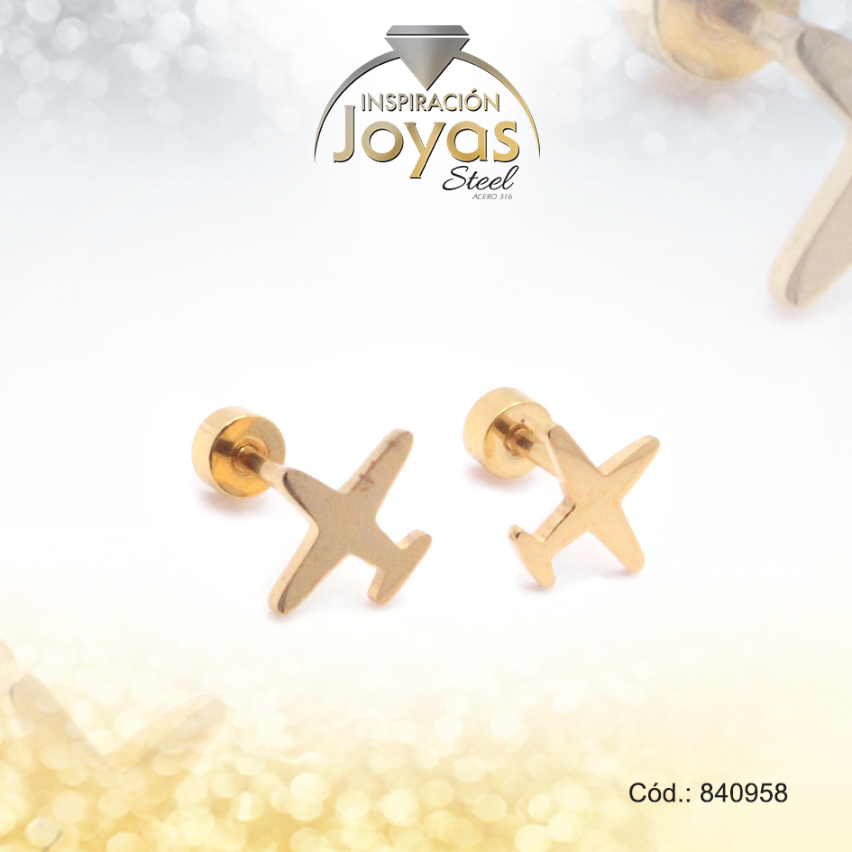 Zarcillo de Acero - Bebé - Dorado - Avión - 840958