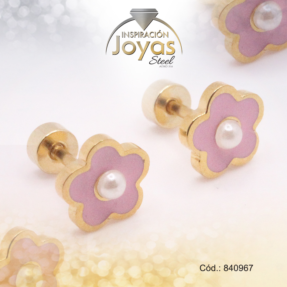 Zarcillo de Acero - Bebé Esmalte - Dorado - Flor - 840967