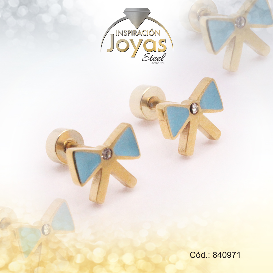 Zarcillo de Acero - Bebé Esmalte - Dorado - Lazo - 840971