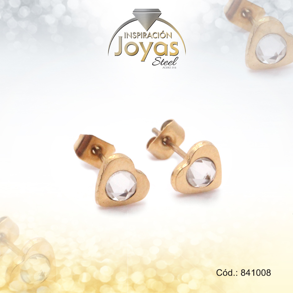 Zarcillo de Acero - Aleación Circón - Dorado - Corazón - 841008
