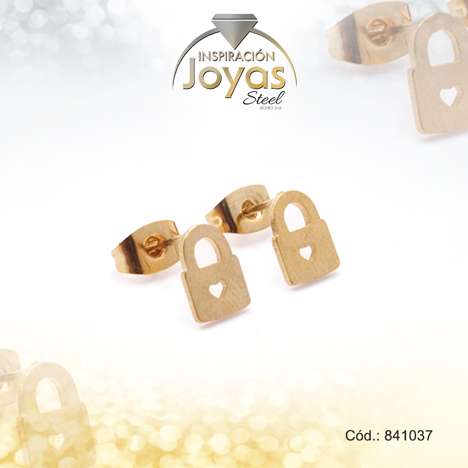 Zarcillo de Acero Variado Dorado Candado - 841037