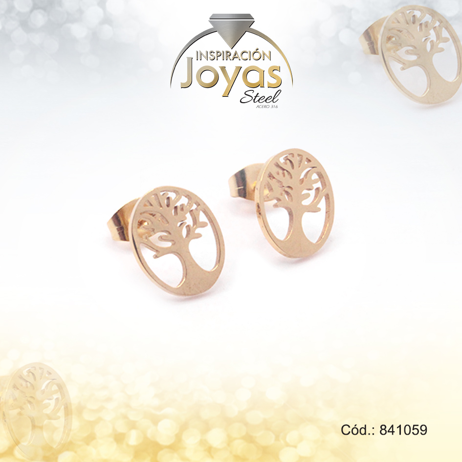 Zarcillo de Acero Variado Dorado Árbol - 841059