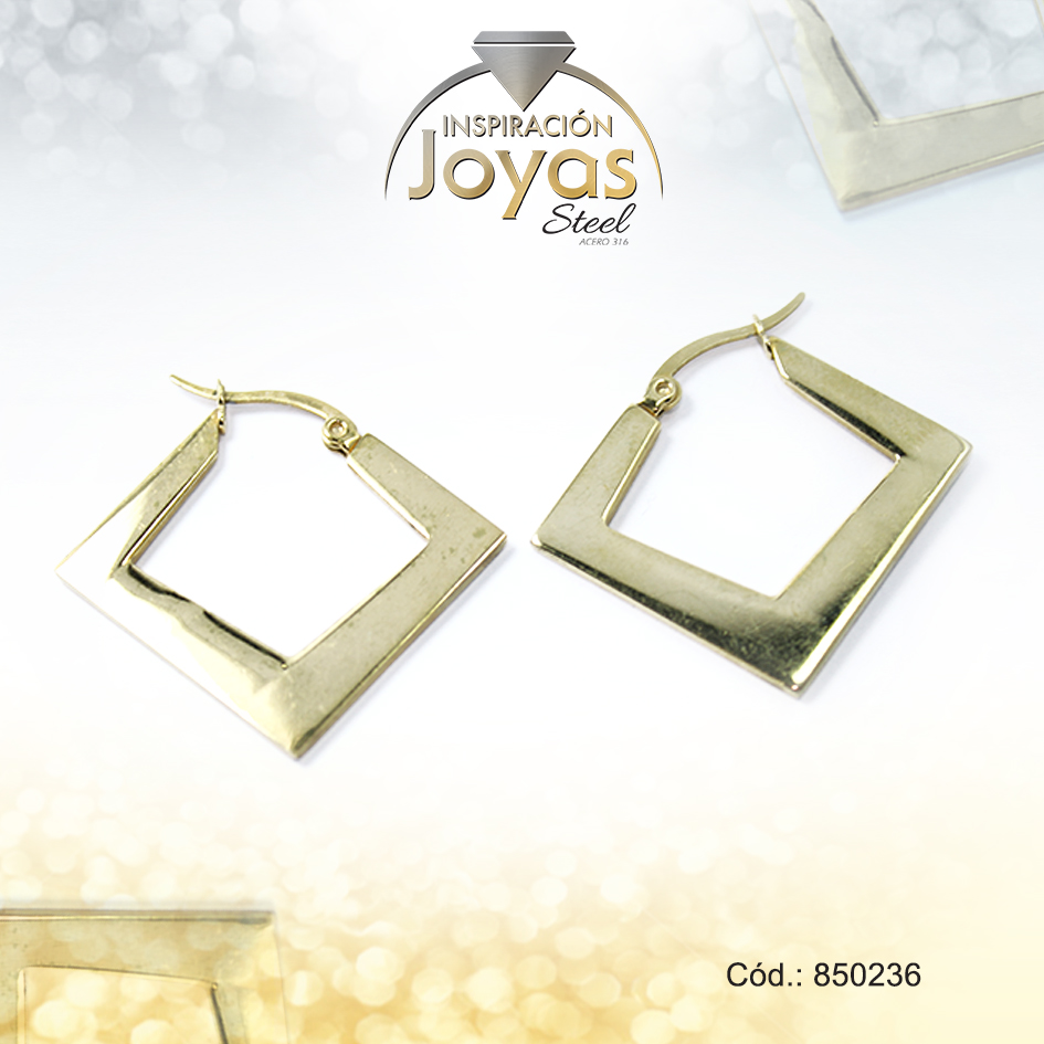 Argolla de Acero Forma Geométrica Dorado Cuadrado - 850236